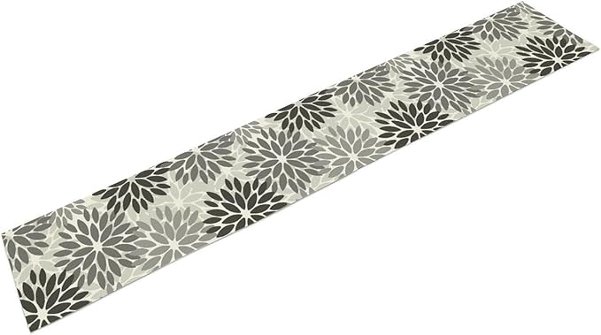 Gray Dahlia Flower Table Runner, Vintage Modern Linen Geometric Pattern Floral - Image 9