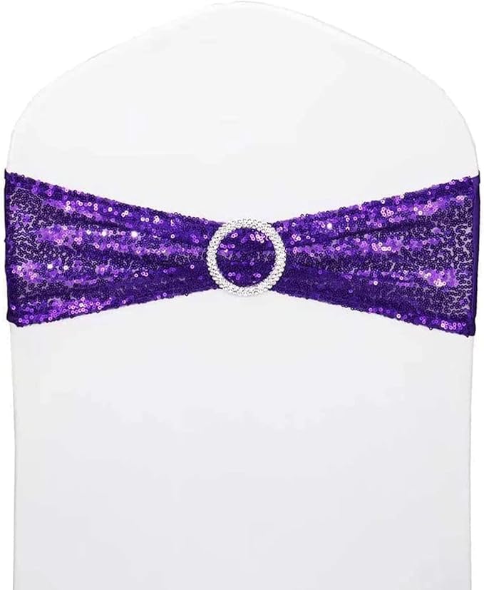 25 Pcs Chair Sashes Sequin Stretch Chair Bands Spandex Polyester Bows by LIZIMI