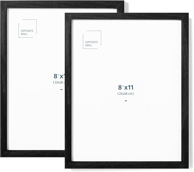 Opposite Wall - Set of 2-8.5 x 11 in - Black Solid Oak Wood Picture Frames - by OppositeWall