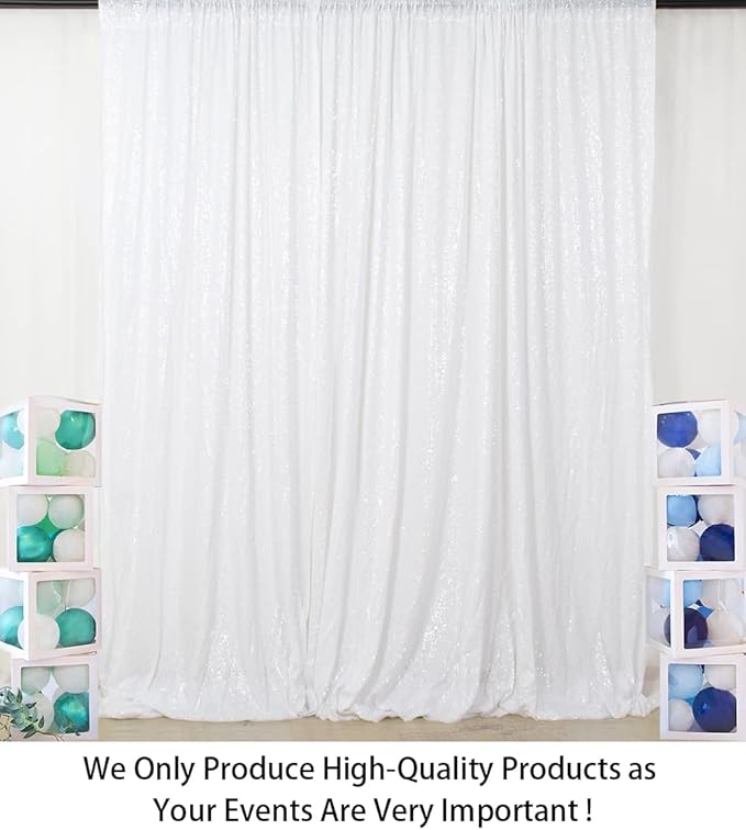 ShinyBeauty Sequin Backdrop White 4x8FT Sequin Fabric Backdrop Shimmer - Image 2