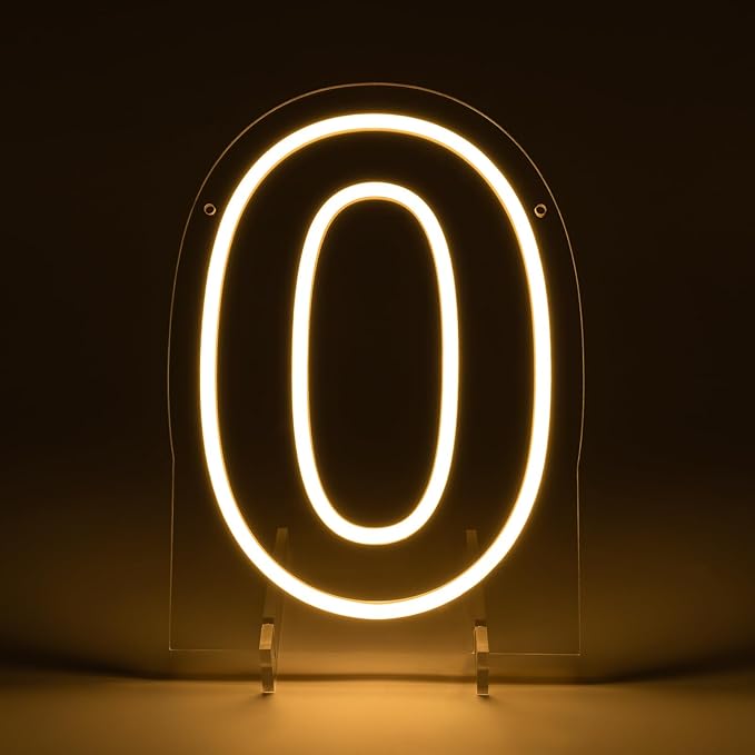 Number 0 LED Neon Sign Backdrop Birthday Party Decoration, 11.3" Height Warm - Image 4