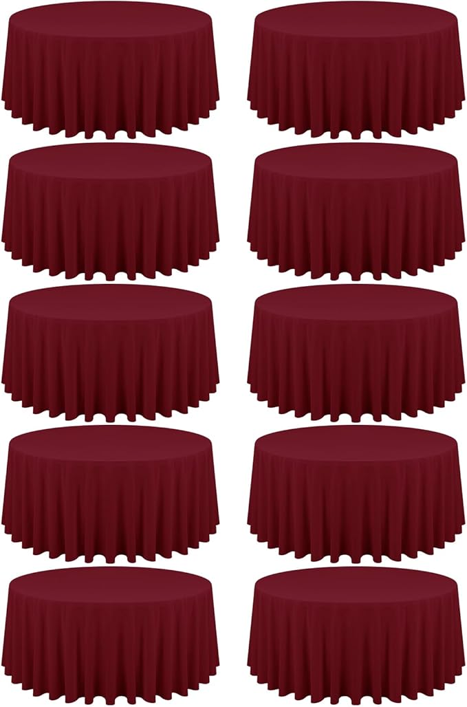 10 Pack Burgundy Round Tablecloths by REWOMC