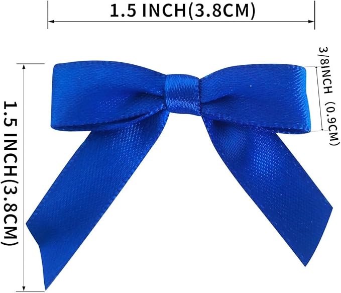 50pcs 1-1/2" Blue Satin Ribbon Bows Without Twist Ties - Image 3