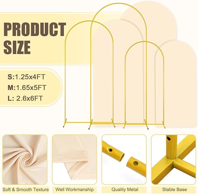 MODFUNS Metal Arch Backdrop Stand and Cover Set 4&5&6ft Beige Wedding Arch - Image 2