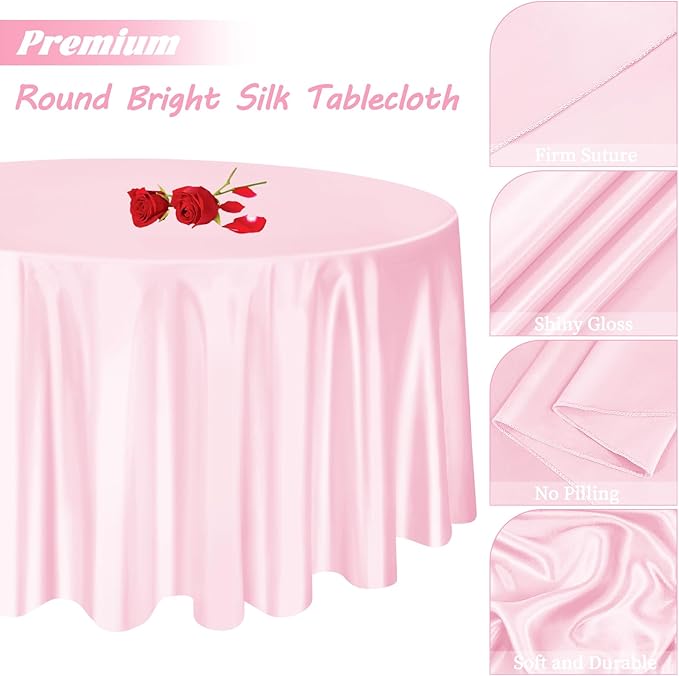 fani 6 Pack 120 Inch Light Pink Satin Tablecloth - Image 5