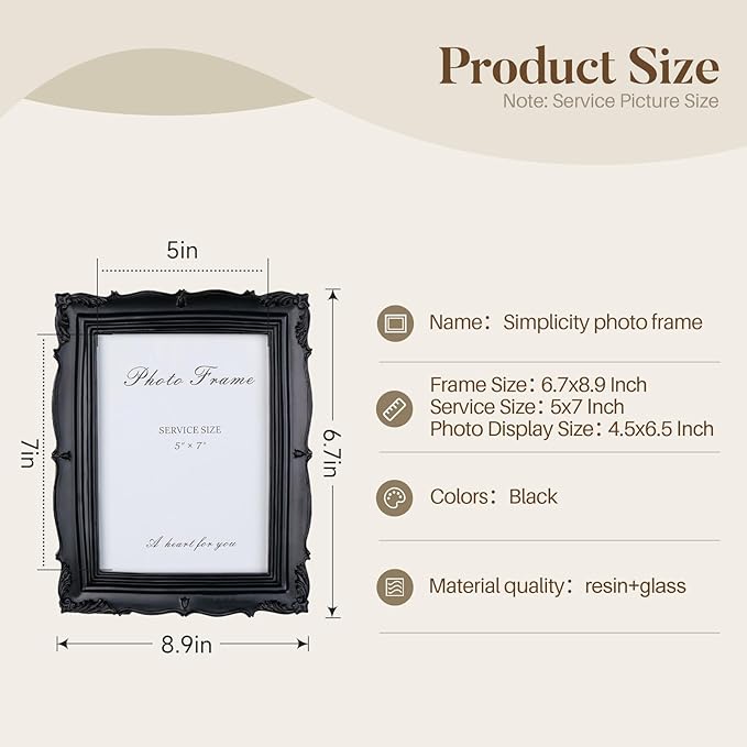 Cuspin Vintage 5x7 Picture Frame Black, Handmade Resin Frame - Image 6
