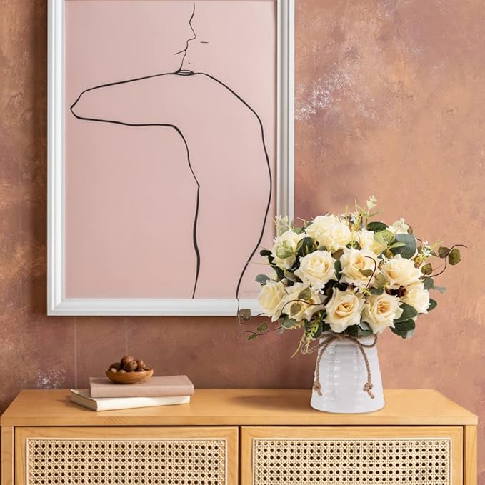 LESING Artificial Rose with Vase, Fake Silk Flowers Bouquets in Vase Table - Image 7