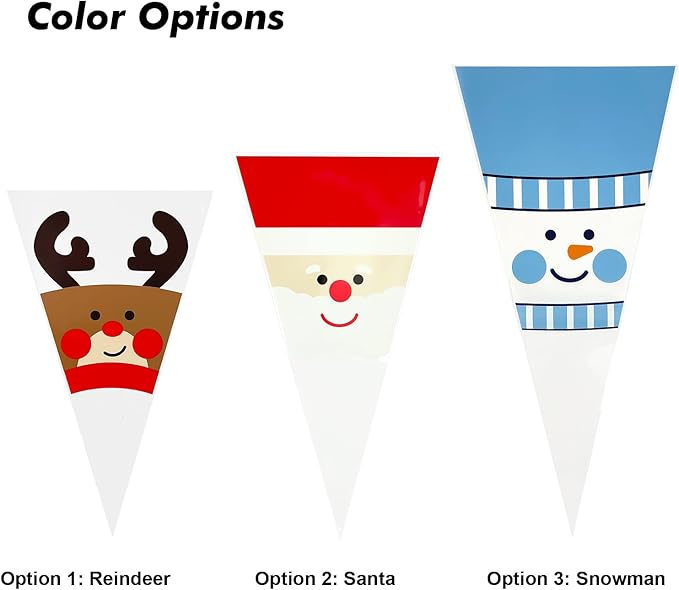 EKAPACKAGING 50Pcs 7x15 Inches Snowman Print Cone Shaped Treat Bags - Image 4