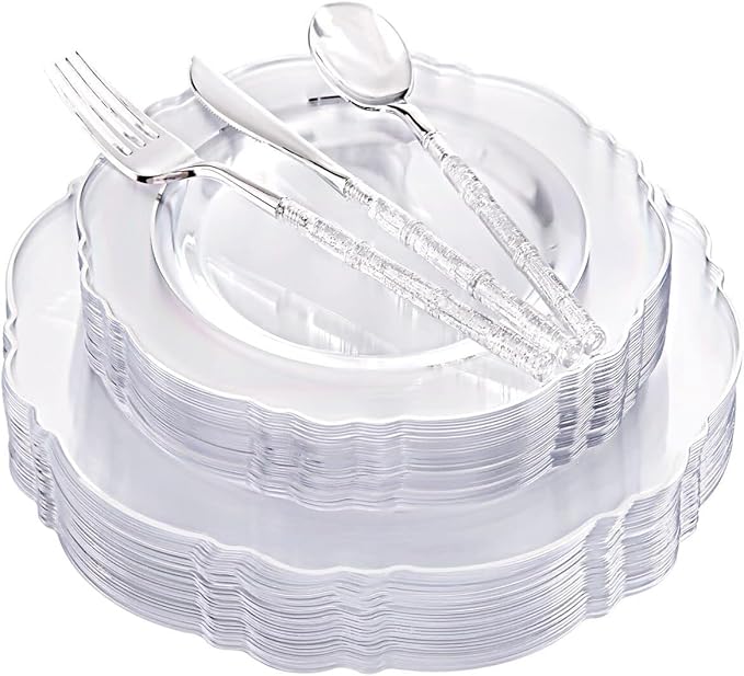 Liacere 150PCS Clear Silver Plastic Plates & Disposable Silver Plastic by Liacere