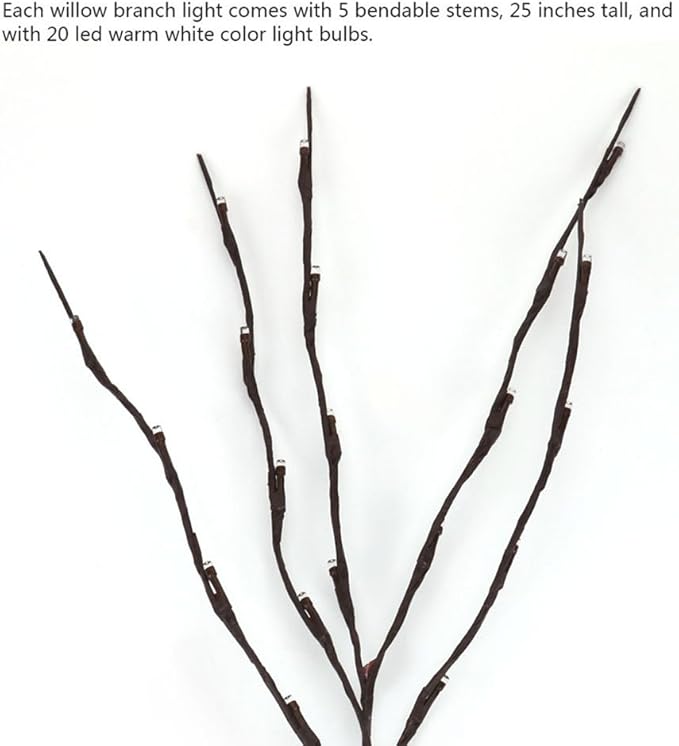 3 Pack Warm White Lighted Branches 60 LED Twig Lights Lighted Plants Artificial - Image 8