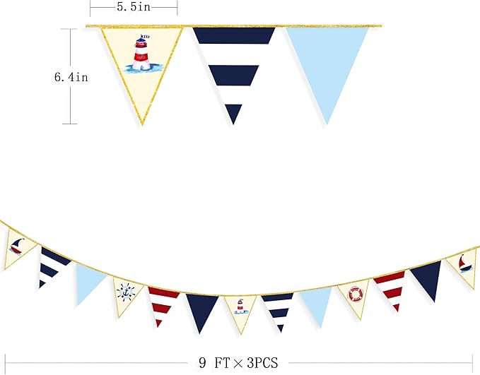 Navy Red Beige Gold Glitter Stamping Paper Pennant Banner Flag Triangle Bunting - Image 2