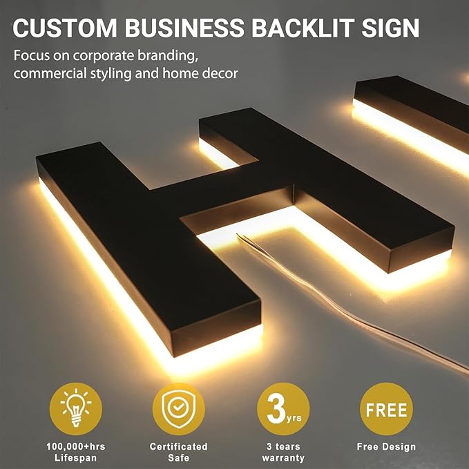 Custom Led Business Backlit Signage, Customizable 3d Laser Cut Metal Business - Image 2
