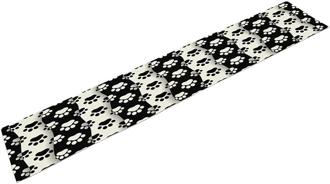 Dog Paw Table Runner, Kid Cute Animal Footprint Black White Theme Design Print - Image 7