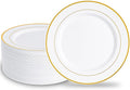 N9R 100PCS Gold Plastic Plates, 10.25 inch White Disposable Dinner Plate by N9RTABLEWARE