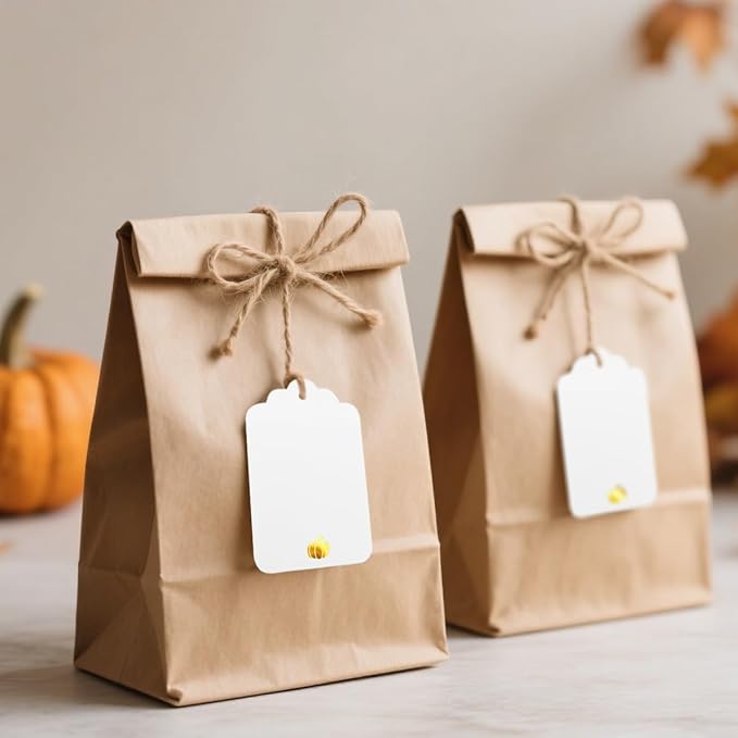100 Pcs Blank Gift Tags with String Gold Foil Pumpkin Large White Paper Gift - Image 4