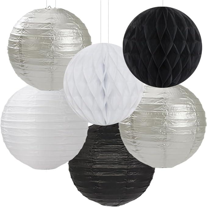 Black-White Silver Party-Decorations Paper-Lanterns - Image 3