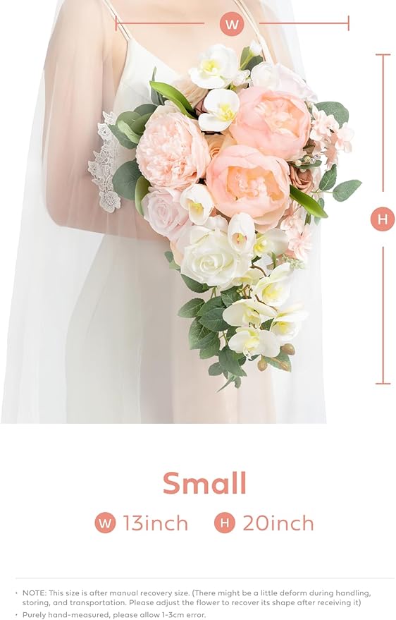 Ling's Moment Blush Bridal Bouquet Cascading, 13 Inch Bride Bouquets - Image 5