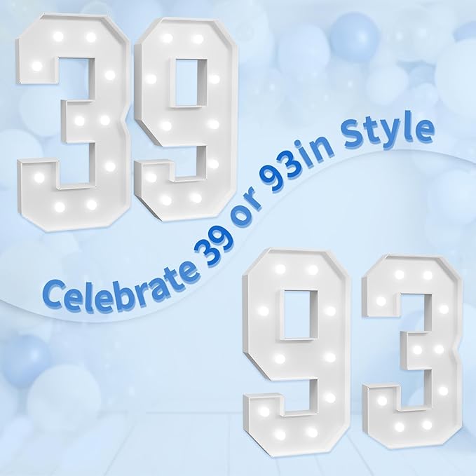 Marquee Numbers Large 39th-Birthday Decorations: 4ft Light Up Number Party - Image 6