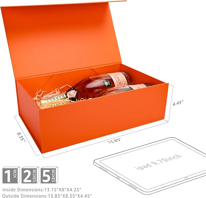 LIFELUM Orange Gift Boxes, 13.85 x 8.35 x 4.45 inch 2 Pack Gift Boxes - Image 5