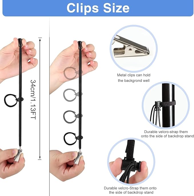 6 Pack 4.5 Inch Heavy Duty Spring Clamps + 6 Pack Backdrop Clips, Elastic Nylon - Image 3