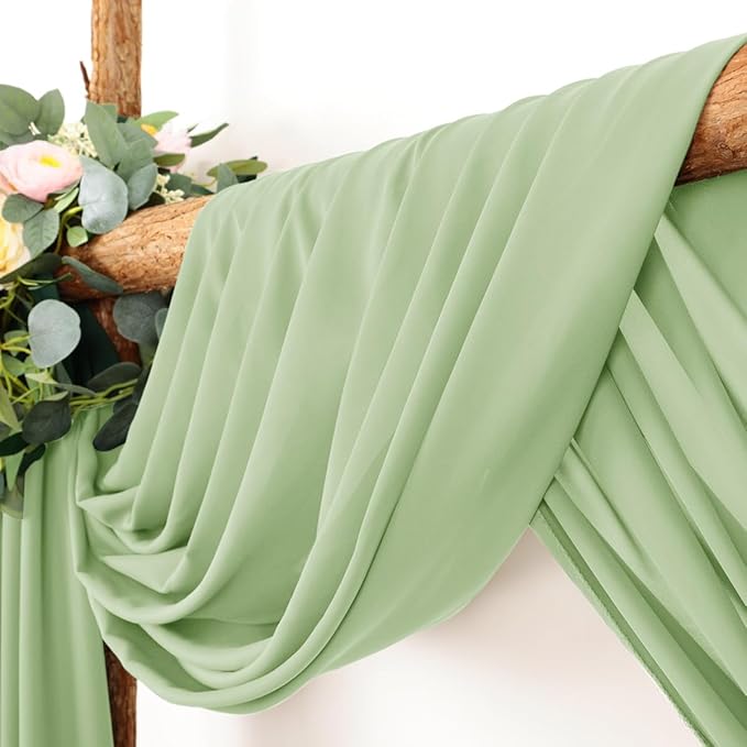 Wedding Arch Draping Fabric 1 Panel 30'' x 18FT Sage Green Sheer Chiffon Arch - Image 2