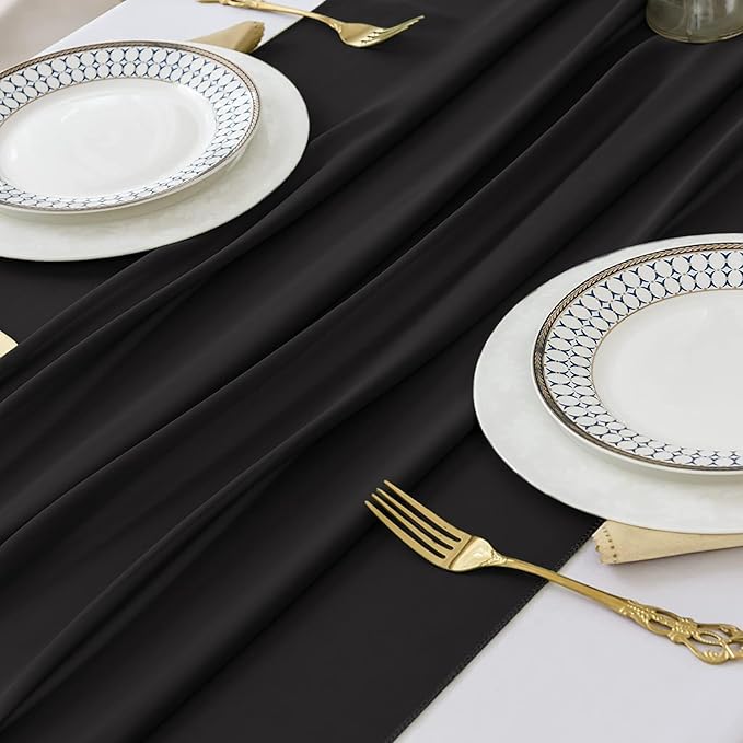 2 Pack 10 Ft Chiffon Table Runner Black Gauze Long Table Runners 27x120 Inches - Image 5