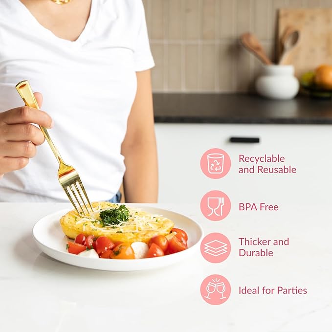 Prestee Set of 300 Gold Plastic Forks Disposable - Image 5