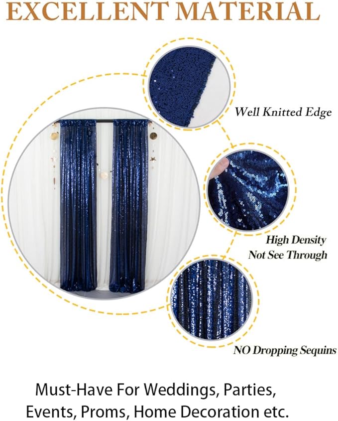 ShinyBeauty Sparkle Backdrop Curtain Navy Blue 2 Panels Set Sequin Photo - Image 5