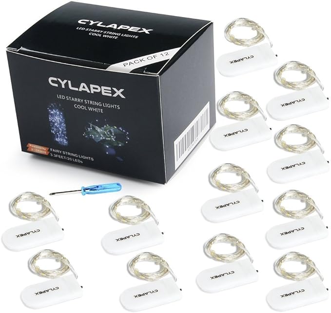 CYLAPEX 12 PCS Fairy Lights Cool White 3.3FT Silvery Copper Wire 20 LED String - Image 8