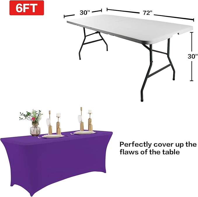 IVAPUPU 2 Pack 8FT Table Cloth for Rectangular Fitted Events Stretch Purple - Image 2