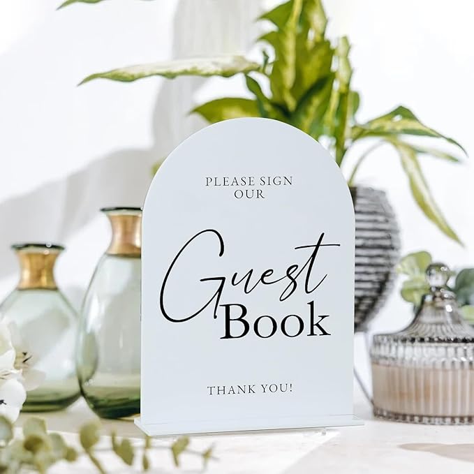 White Arch Acrylic Wedding Sign- 5"x7" Guest Book Sign and Base, 1/8" Thick | - Image 5