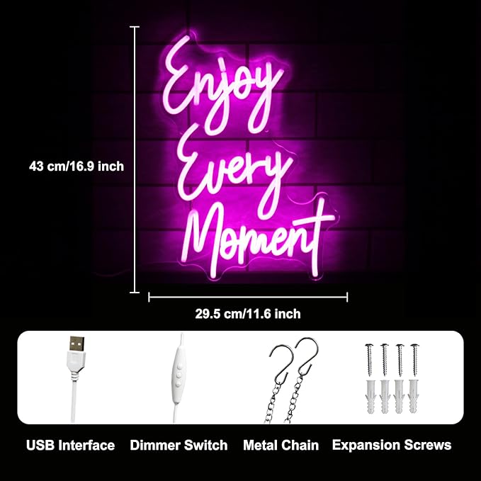 Enjoy Every Moment Neon Sign Pink Letter LED Sign Words Neon Light Up Sign - Image 3