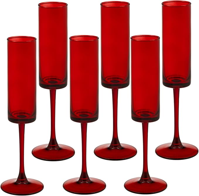 6 Pieces Red Champagne Flutes 6 OZ Straight Sided Wine Glasses Champagne Long by Unknown