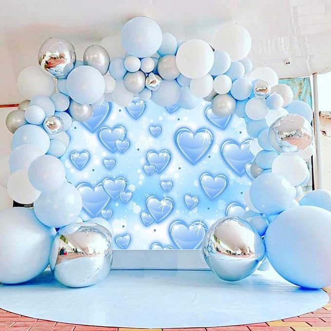 Sensfun 10x7ft Light Blue Heart Backdrop Early 2000s Party Decorations Old - Image 3