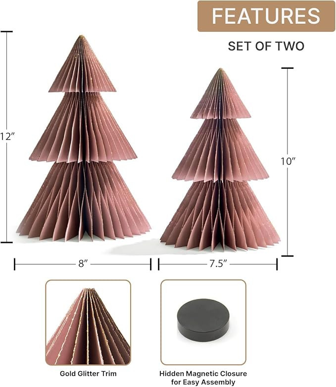 LampLust Pink Tree, 2 Pack Honeycomb Paper Trees 10 & 12 Inch, Winter - Image 2