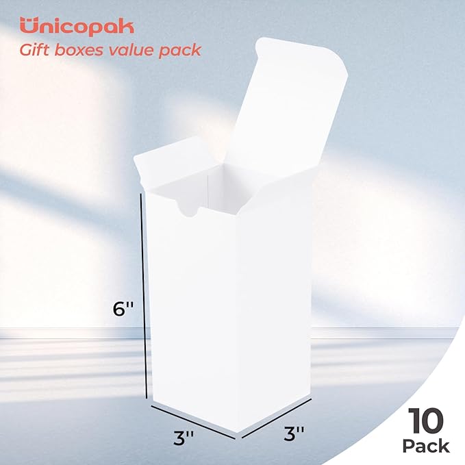 UnicoPak 10 Pack 3x3x6 Gift Boxes Bulk White Small Gift Boxes - Image 2