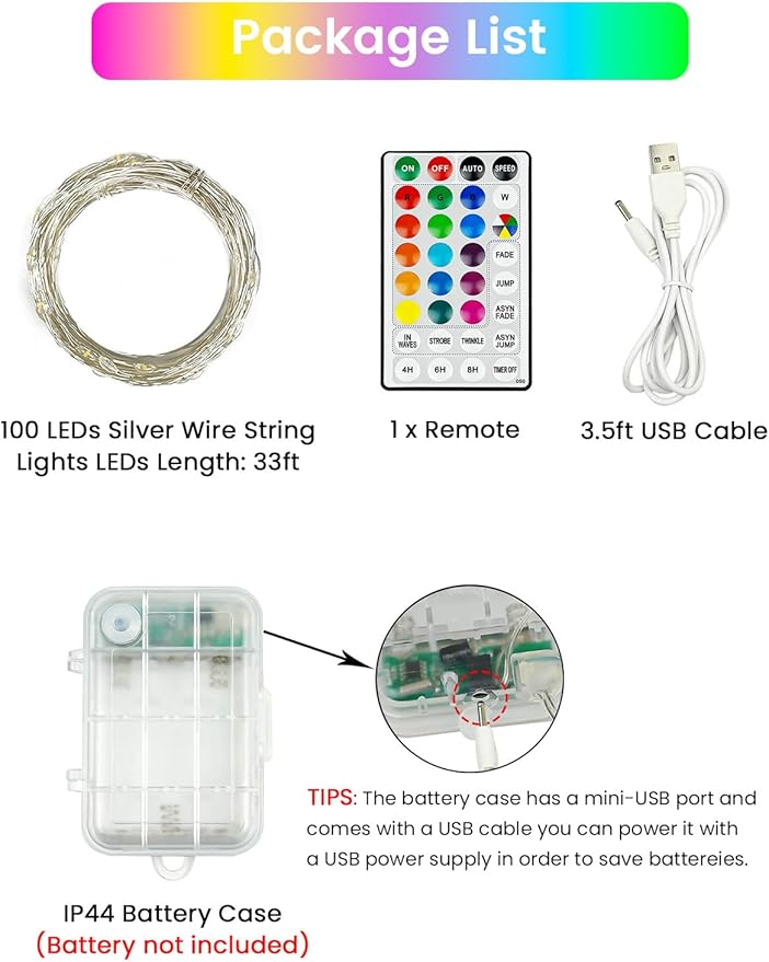 RGB Color Changing 33Ft 100LED Halloween Fairy Lights Battery Operated - Image 4