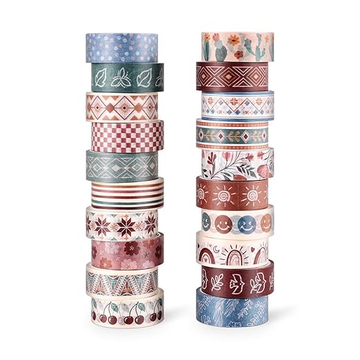 20 Rolls Bohemia Theme Washi Tape Set, Writable Decorative Tapes - Image 8