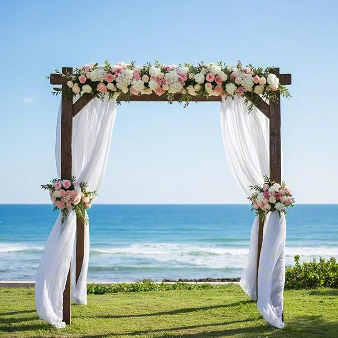 White Wedding Arch Draping Fabric 4 Panels 30'' x 18FT Sheer Chiffon Arch - Image 6