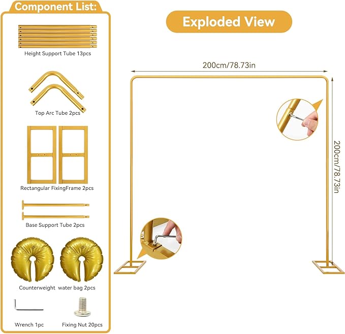 Wedding Arch Backdrop Stand Square 6.5FT Heavy Duty Metal Frame, Balloon Arch - Image 4
