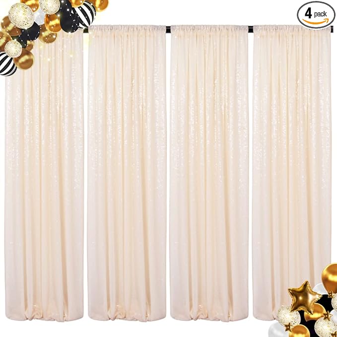 Shinybeauty Sequin Backdrop Curtains 4 Panels Ivory 2FTx8FT Sequin Fabric Photo by ShinyBeauty