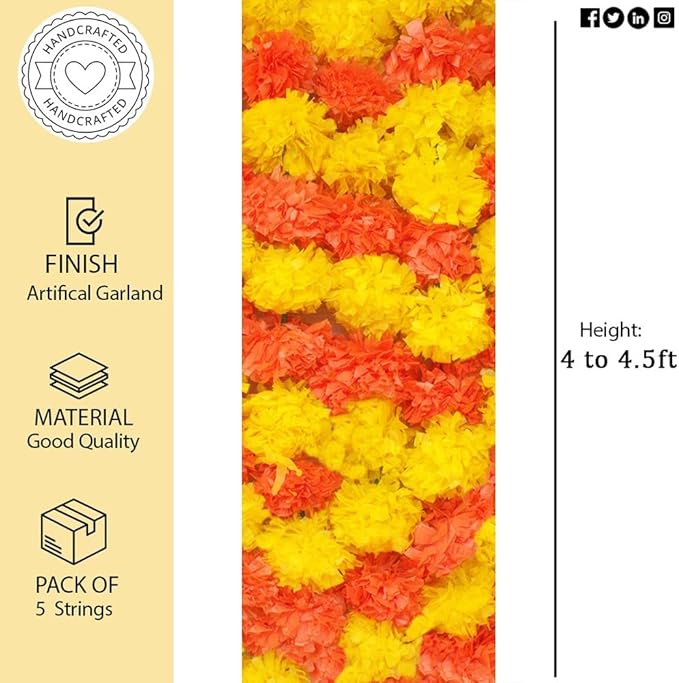 Marigold Garlands for Decorations Pack of 5 - Image 4