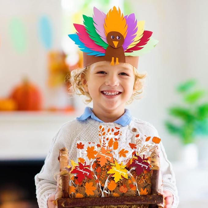 YUJUN 120 PCS Fall Cellophane Treat Bags, Maple Leaves Gift Goodie Candy Autumn - Image 7