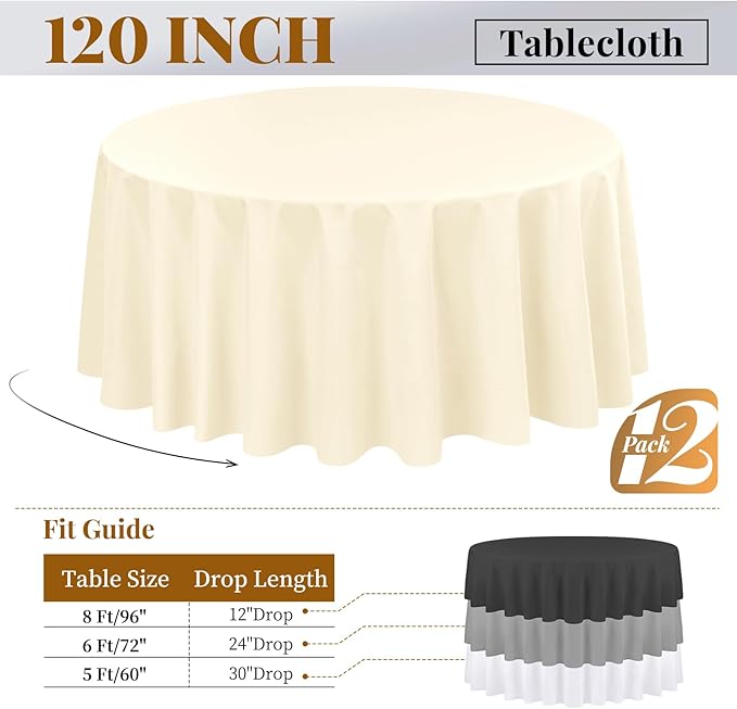 12 Pack 120 Inch Round Tablecloth, Washable Tablecover - Image 2