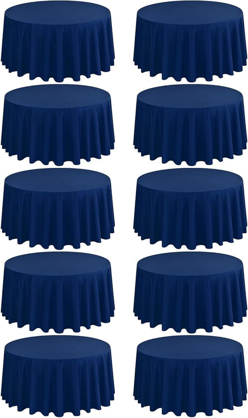 10 Pack Navy Blue 90 Inch Round Polyester Tablecloths by REWOMC