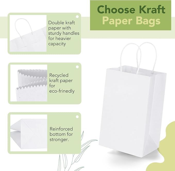MESHA Kraft Gift Bags 200 Pack 5.25x3.75x8 Inch Small White Paper Bags - Image 3
