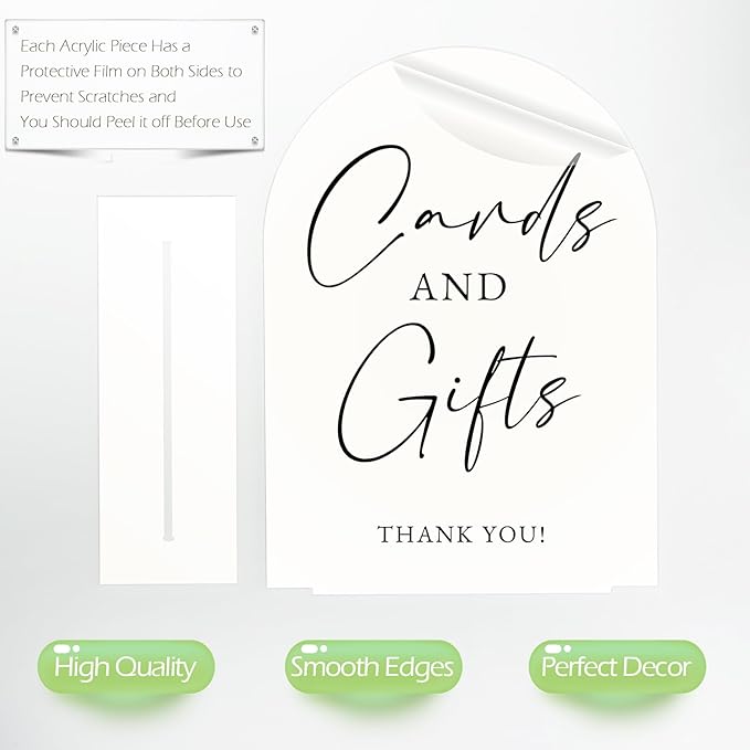 White Arch Acrylic Wedding Sign- 8"x10" Cards and Gifts Sign and Base, 1/8" - Image 3