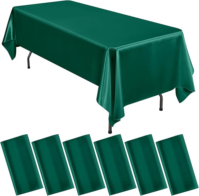 6 Packs Satin Tablecloth 57 x 108 Inch Dark Green Rectangular Table Cloth Silk by Lumaycens