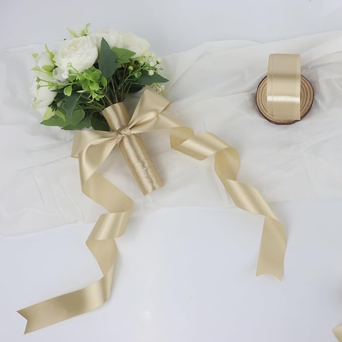 Champagne Solid Satin Ribbon 1-1/2 Inch 50 Yards Solid Polyester Fabric Ribbon - Image 6