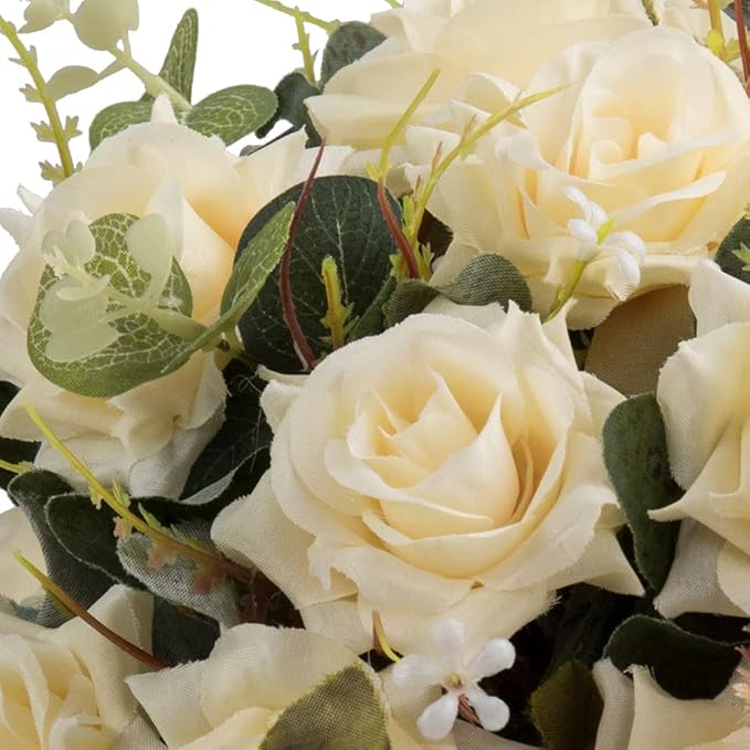 LESING Artificial Rose with Vase, Fake Silk Flowers Bouquets in Vase Table - Image 3